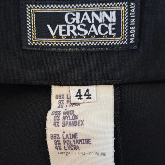 GIANNI VERSACE COUTURE NWT Black Wool Pants Attached Belt Italy Vintage Size 44 - Picture 5 of 15